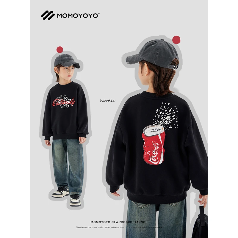 辰辰妈【汽水加冰】可乐印花加绒卫衣 6900D