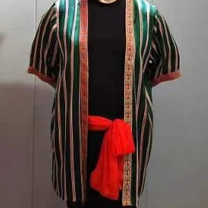 新疆舞蹈艾德莱斯男士开衫条纹短袖