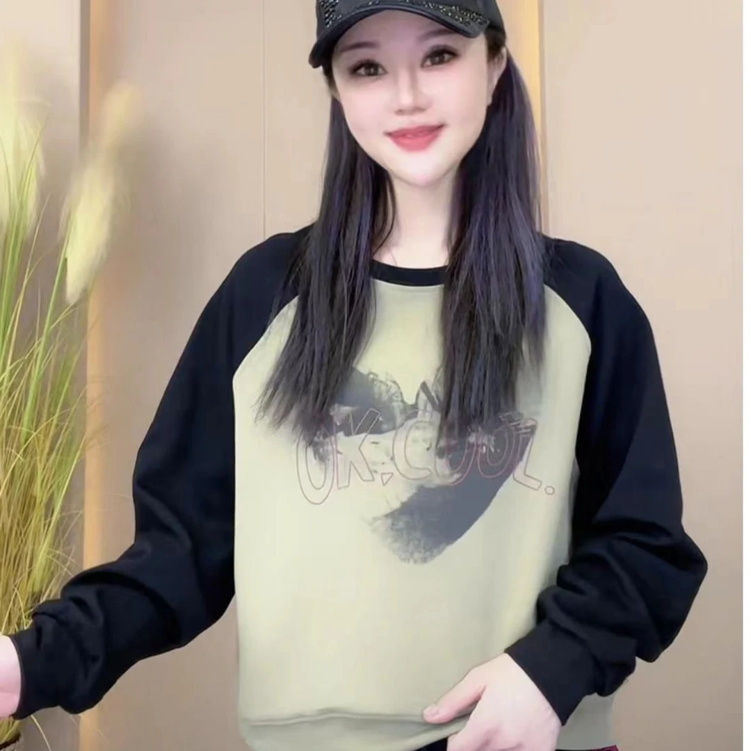 卫衣拼色雾眉印花 鑫6272#时尚百搭 显瘦显年轻 亲肤舒适