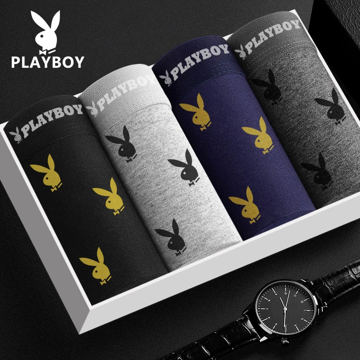 花花公子透气棉质男士平角内裤中腰个性潮流大码青少年保暖裤