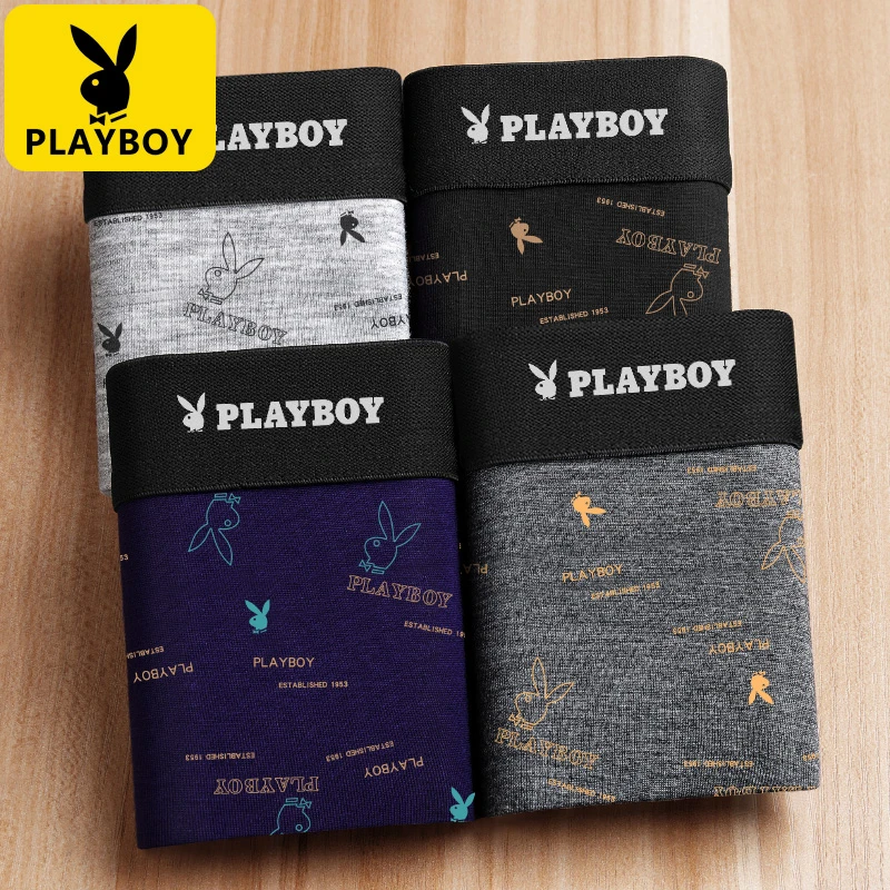 PLAYBOY/花花公子男士内裤男平角裤衩棉透气潮青年男生四角短裤头