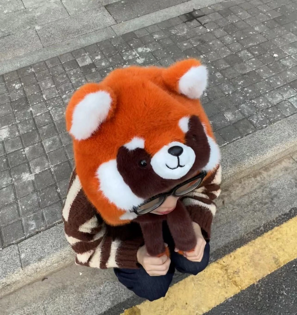 【来了】小浣熊帽子捏耳朵可动护耳立体造型冬季保暖帽子毛绒百搭