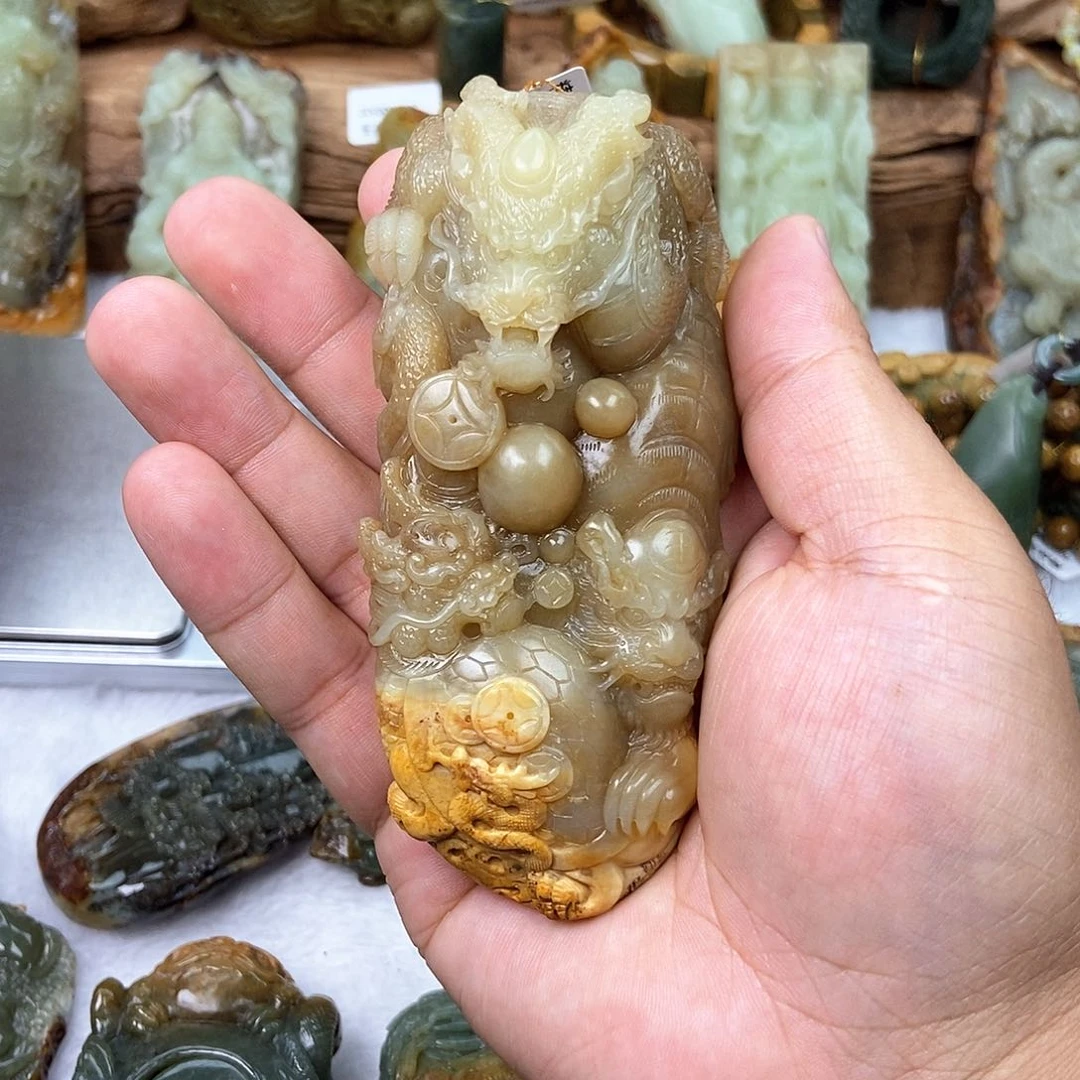 岫岩河磨玉（透闪石质玉）手把未镶嵌高**云