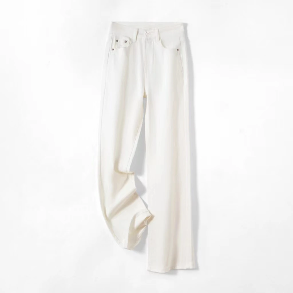 秋季新款三防白色阔腿牛仔裤高腰显瘦窄版INS阔腿裤子8039