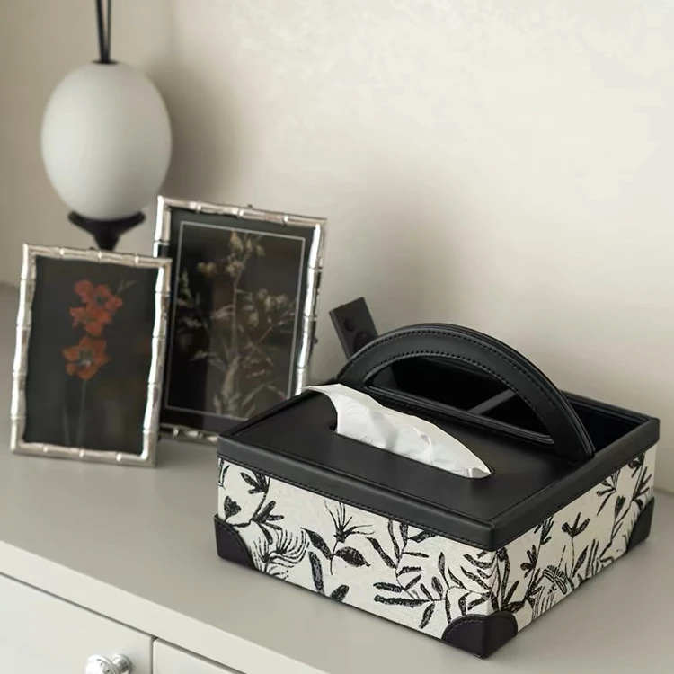 法式复古皮质多功能纸巾盒客厅卧室布艺抽纸盒茶几遥控器收纳盒