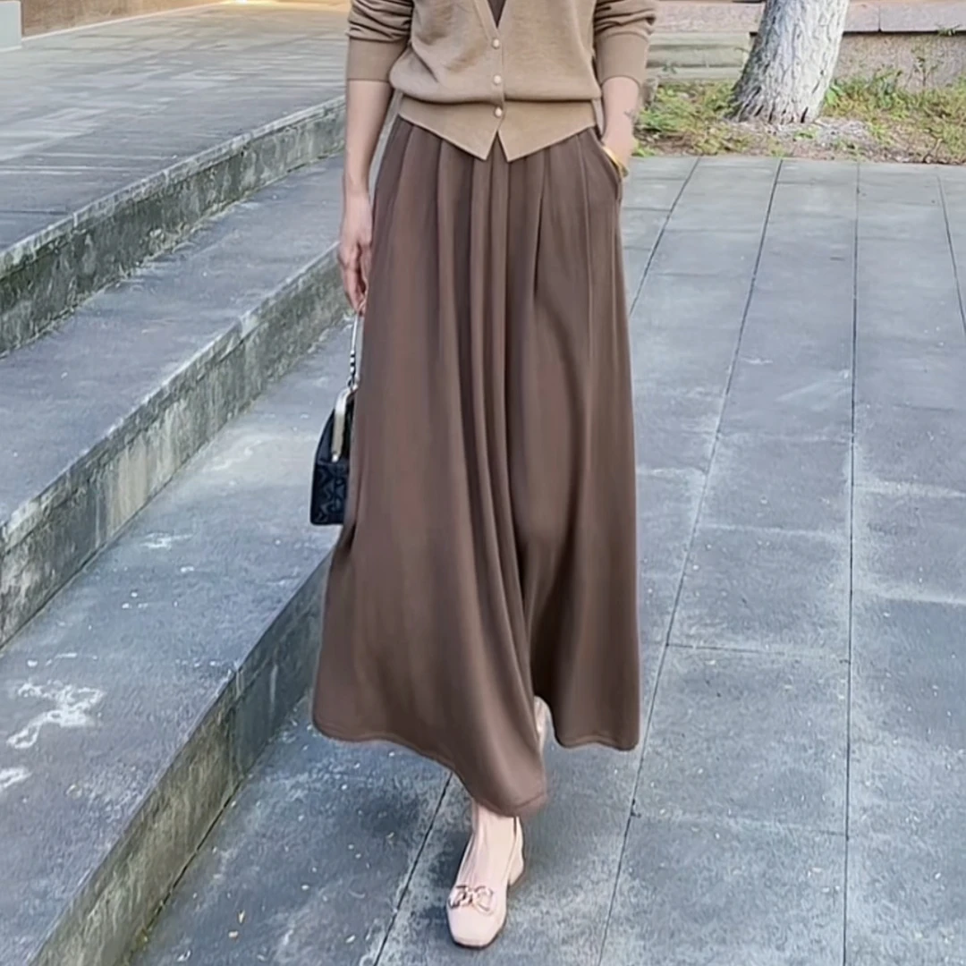 雅衣春季2024新款高腰绵羊毛半身裙减龄气质时尚百搭轻熟显瘦裙女