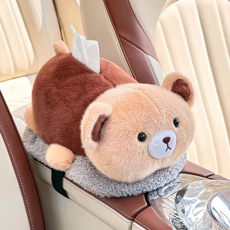 车载纸巾盒扶手箱抽纸盒高级感创意可爱公仔竹炭包摆件车内装饰品