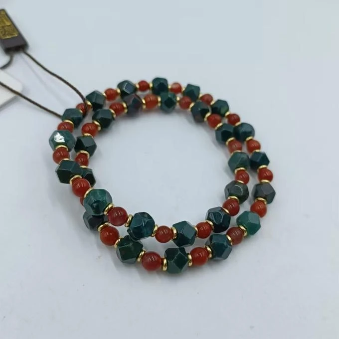 民国 【宝韵】多棱绿玛瑙 南红圆珠 长手串 KC7545