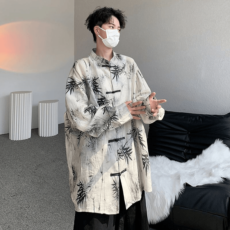 新中式盘扣立领男衬衫春秋休闲中国风唐装高级感道袍