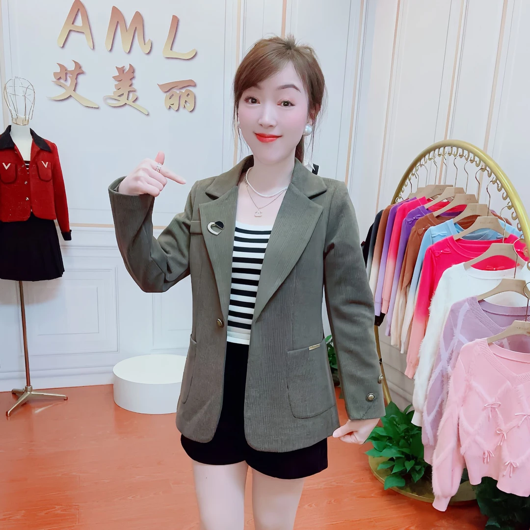 AML3  袖口设计感斜扣高级感收腰时尚气质磨毛呢秋冬款西装外套