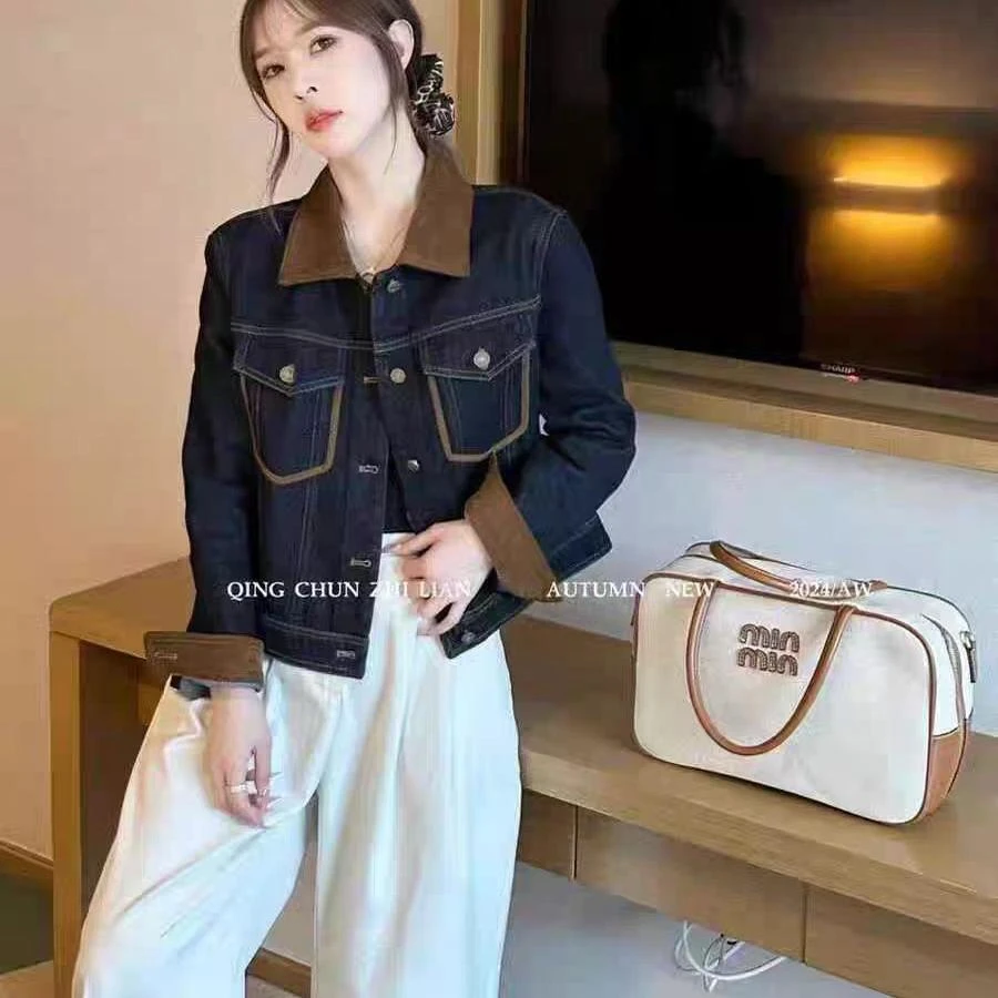 丹宁色高级感复古灯芯绒撞色牛仔外套女2025春季新款时尚夹克上衣