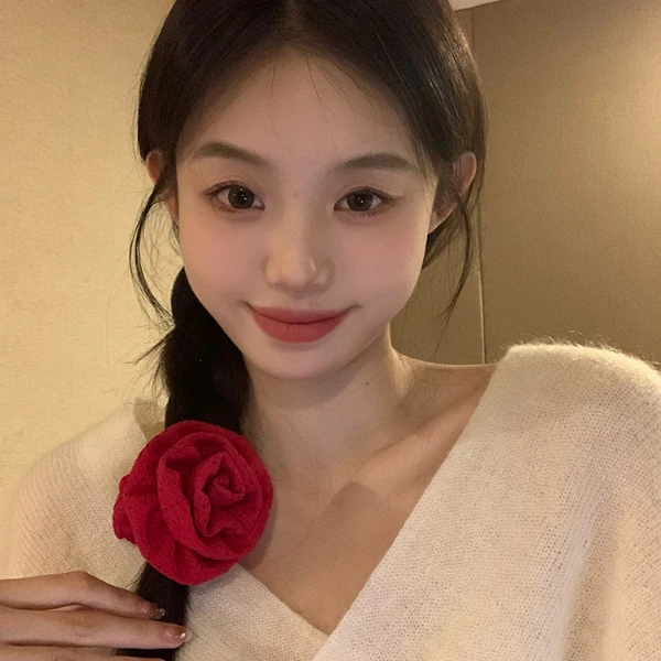 红色法式发饰玫瑰花朵ins风大肠发圈橡皮筋发绳春季少女复古头绳