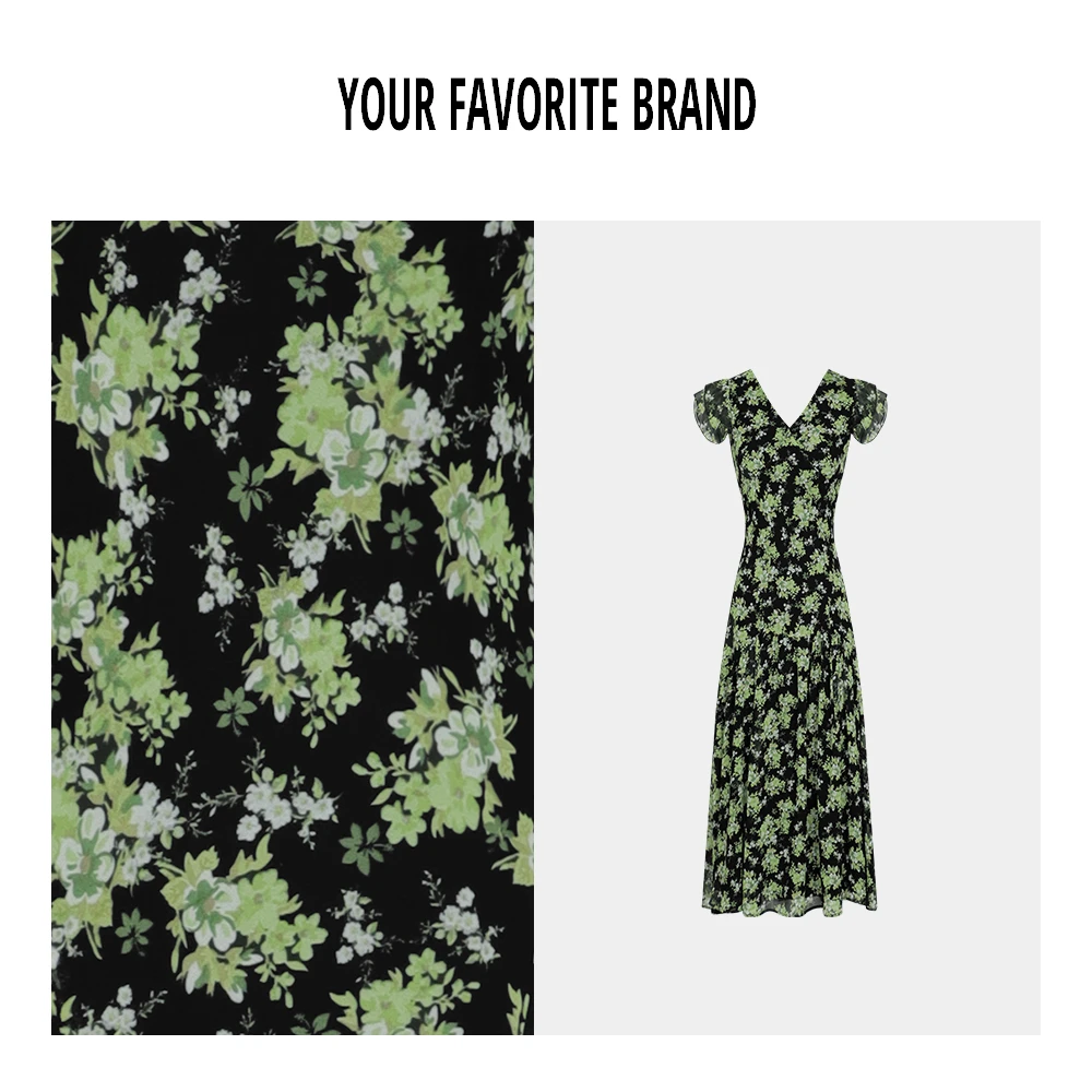 【墨玉青丝】长款连衣裙新款时尚碎花V领连衣裙 BS2D241140