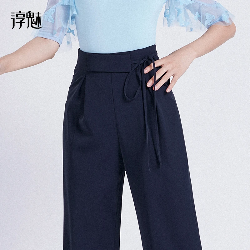 CM 摩登舞裤女夏季舞蹈长裤垂感直筒西裤广场舞绑带跳舞裤M2046