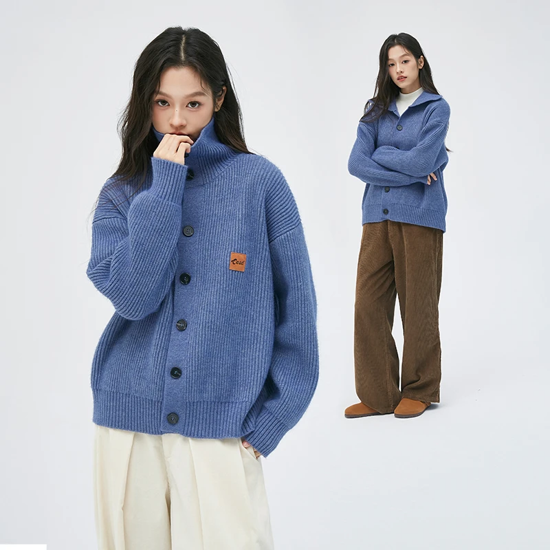 Clamisgold【两穿】慵懒风休闲保暖翻领打底毛衣针织开衫宽松外套