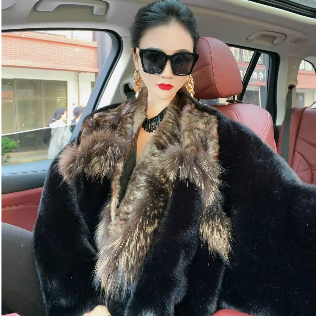 355【凡家衣橱】时尚百搭洋气小众轻奢简约貉子毛领仿水貂绒外套