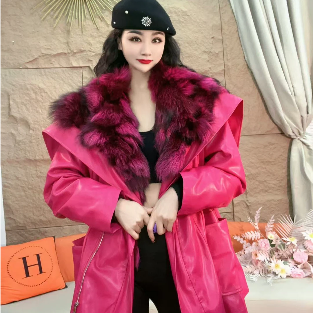 436【凡家衣橱】时尚百搭洋气重工轻奢加绒加厚狐狸毛领蛋白皮衣