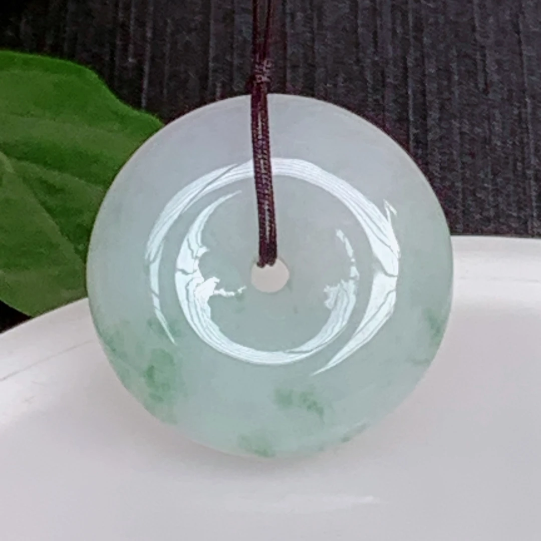 0688801 A货翡翠飘花平安扣吊坠玉石挂件
