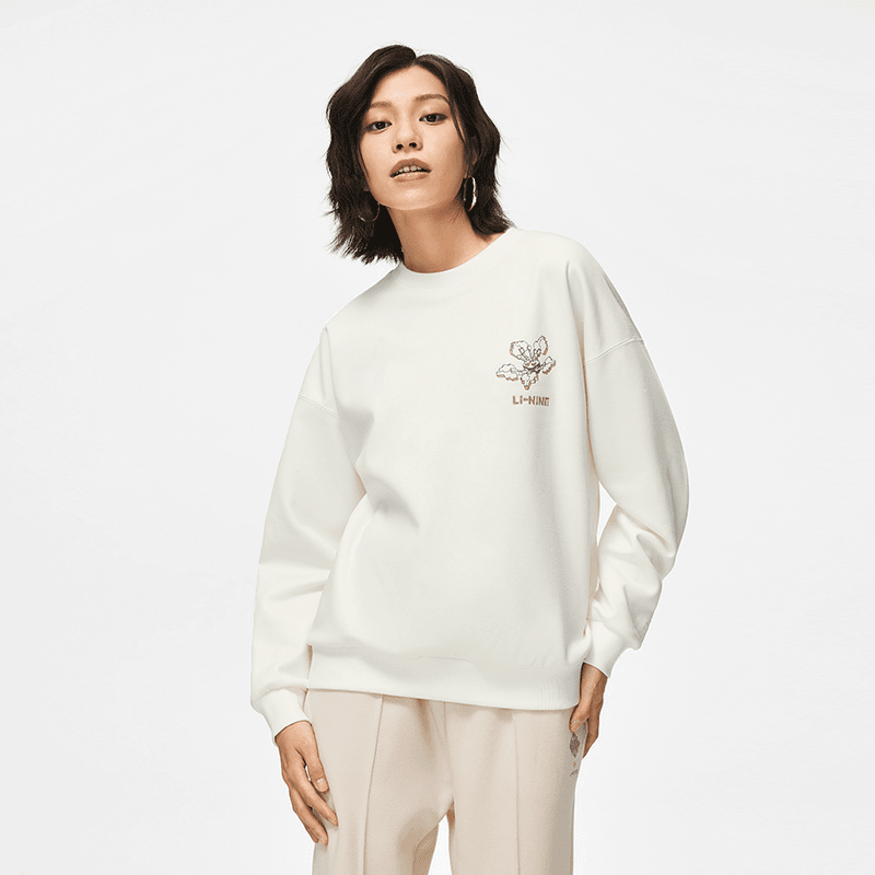 李宁中国文化系列女子加绒保暖宽松套头卫衣AWDT762