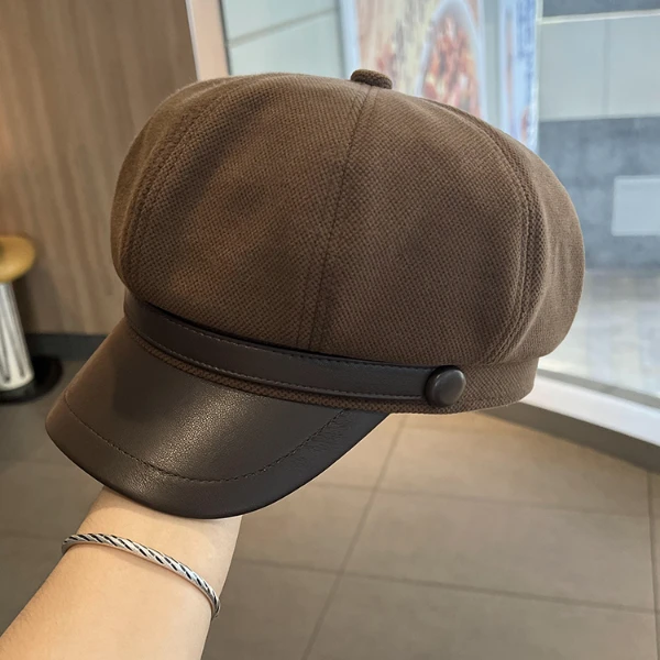 2024新款网红八角帽女秋冬季复古鸭舌贝雷帽百搭ins日常素颜帽子