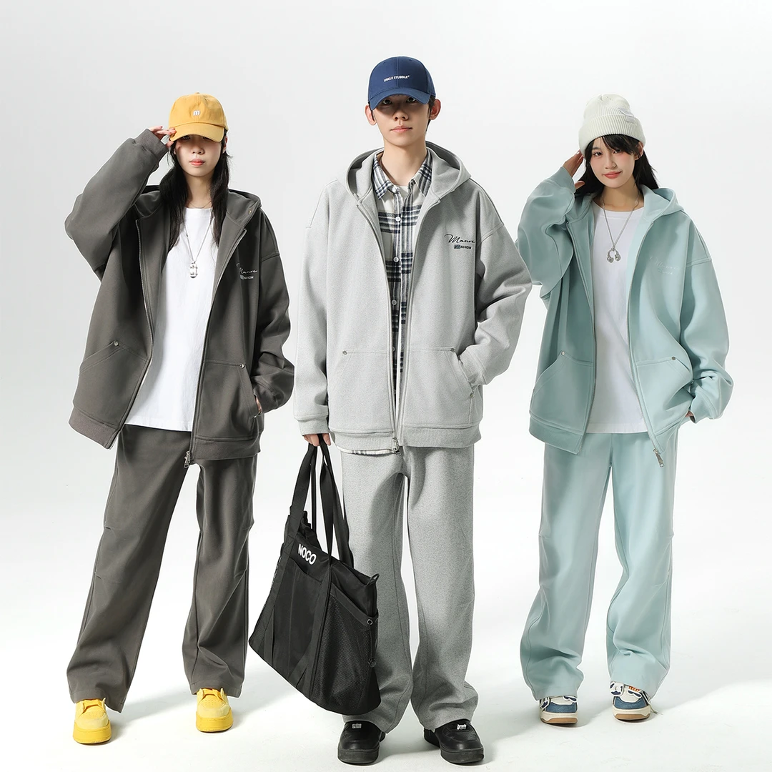 MANRE SHOW秋季毛呢休闲运动套装潮流百搭上衣裤子宽松时尚套装