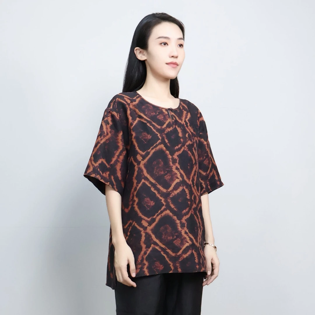 有序无序香云纱气质时尚优雅夏季黑色设计师气质时尚夏季日常上衣