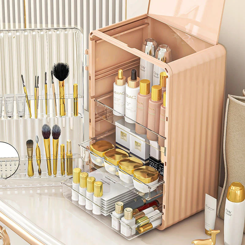 大容量化妆品多格收纳盒桌面防尘护肤品收纳柜梳妆台透明收纳有盖