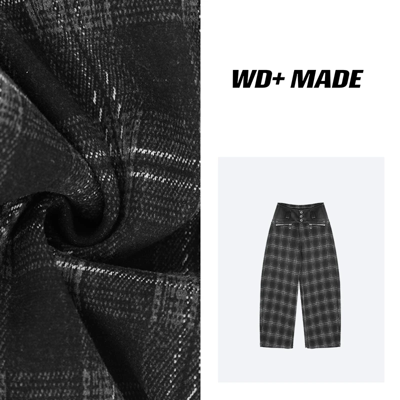 时尚气质拼接格子高级小众百搭宽松休息显瘦设计感休闲裤