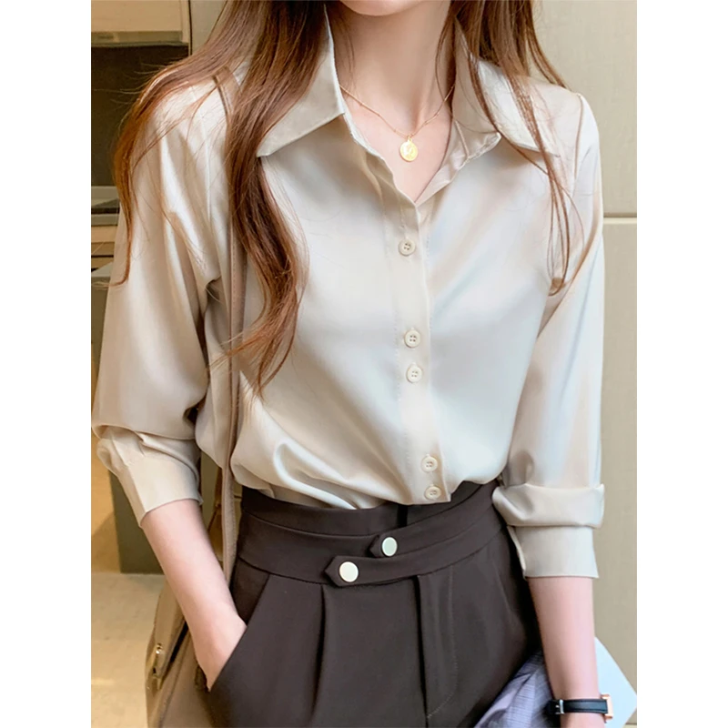 洋气职业衬衫女长袖雪纺衬衣修身有质感缎面百搭免烫时尚工装上衣