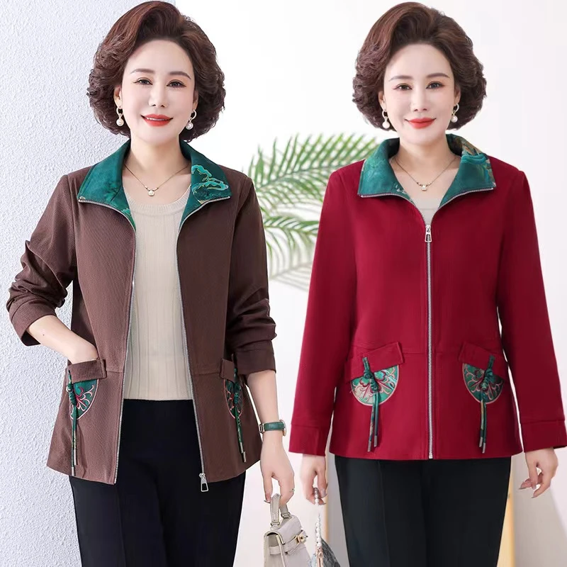 外套女装衣服中年春秋洋气新款老年女装妈妈装时尚老年人妈妈装