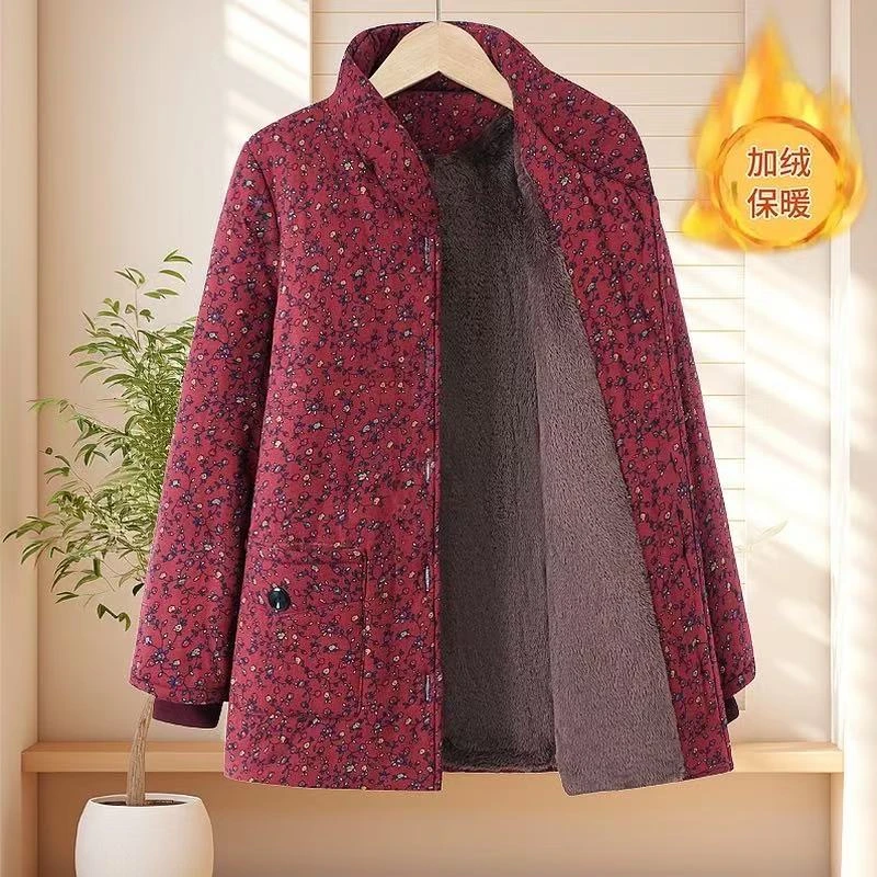 奶奶冬装加厚棉衣中老年人保暖外套立领妈妈棉袄妈妈装加绒冬季