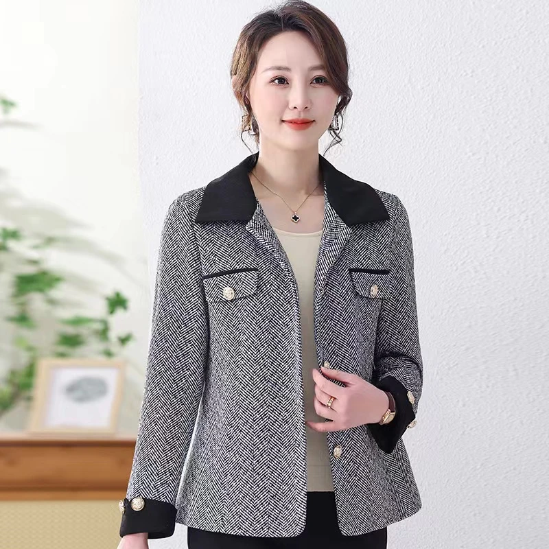 西装小香风千鸟格女款妈妈爆款洋气毛呢女装妈妈秋冬秋装外套