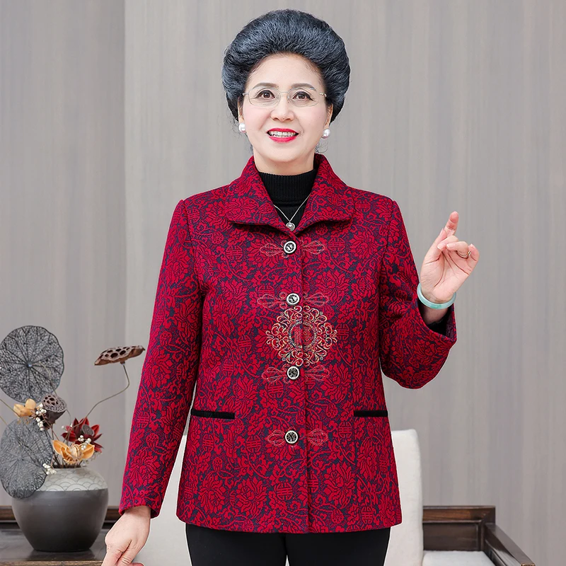 中老年人唐装中年秋冬加绒加厚妈妈外套中国老人老太太外套洋气