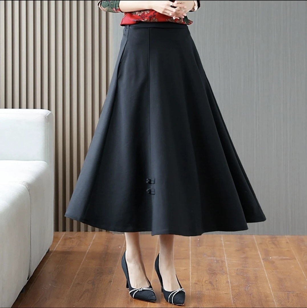 黑色百搭半身裙显瘦半身裙气质中长款