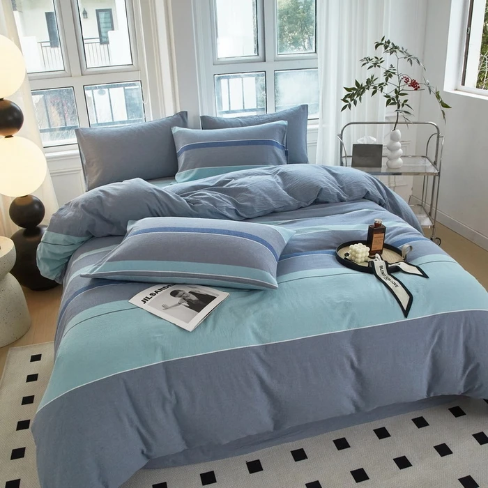 【新款】全棉纯棉色织水洗棉四件套轻奢床品 曼达拉灰 枕套随机裁剪