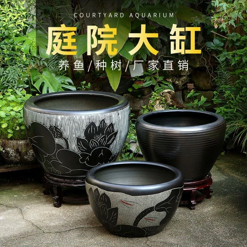 景德镇陶瓷缸盆睡莲碗莲乌龟台庭院大缸深缸水缸荷花盆