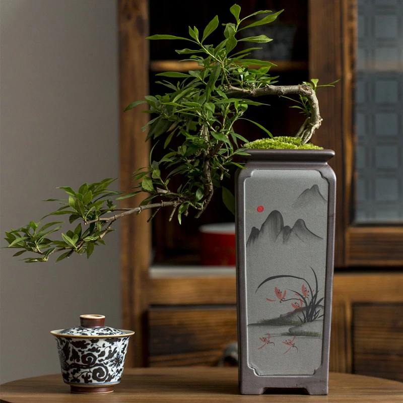 兰花花盆高方多肉悬崖桩四方六月雪紫砂陶瓷中国风创意大号盆景盆