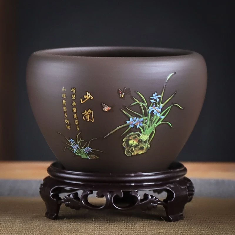 紫砂花盆陶瓷中国风吊兰大号蝴蝶兰高档兰花君子兰盆景盆多肉花盆