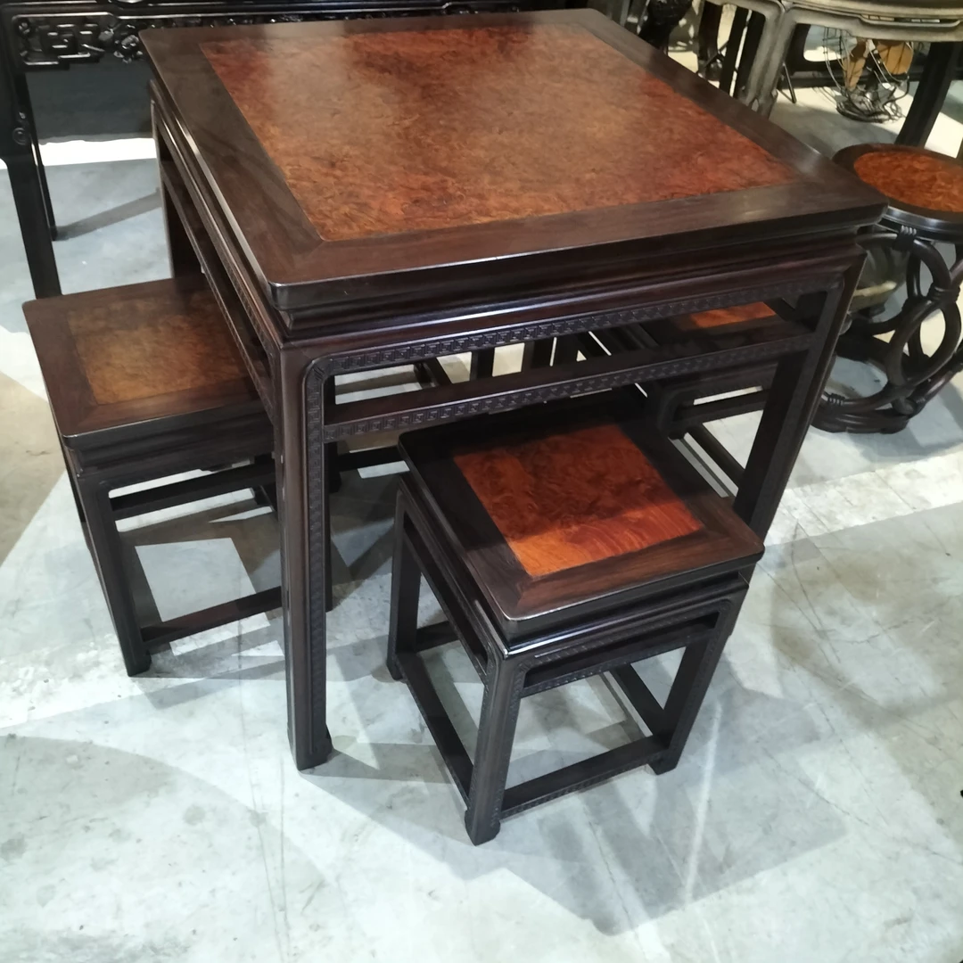 红酸枝樱木面小方台一套