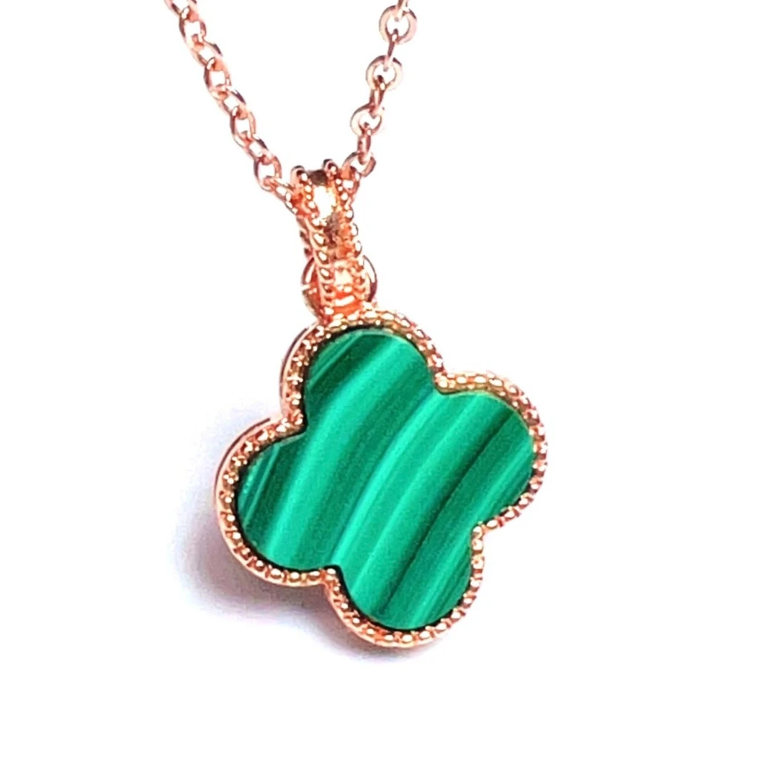 天然珠宝幸运草孔雀石玫瑰金吊坠配项链时尚轻奢气质款 DD493