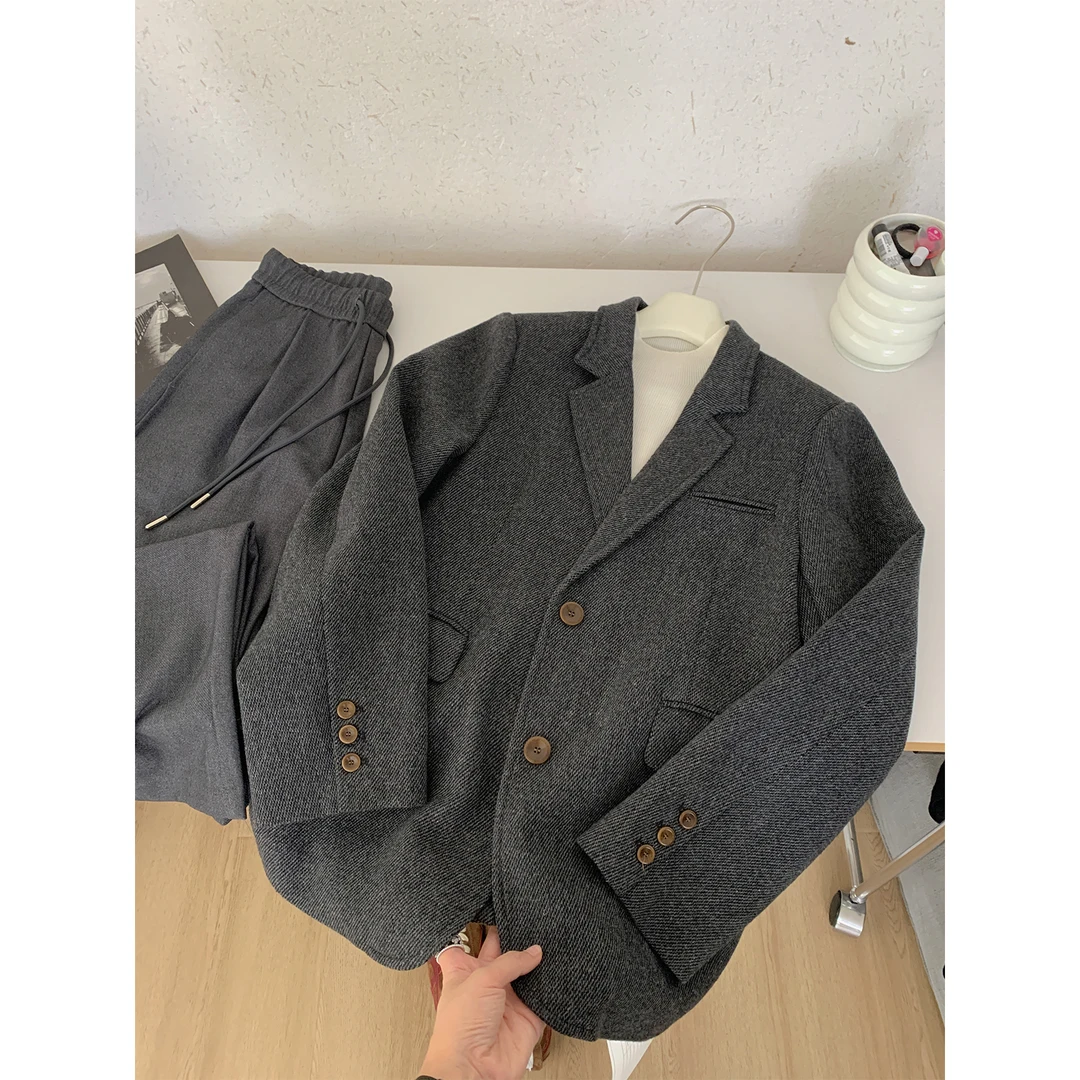 苏安家｜老钱西装 灰色羊毛呢腔调西装外套