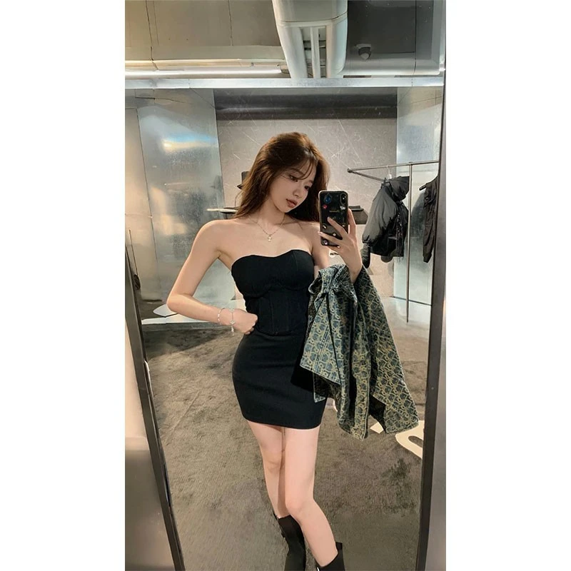 杰哥流行漂亮超好看小香风牛仔外套内搭抹胸鱼骨背心连衣裙两件套