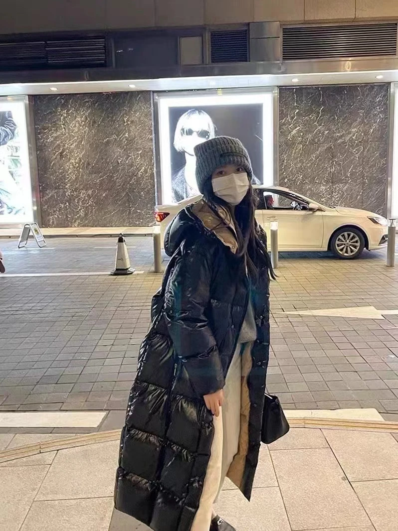 【Na.Na】210黑金款连帽中长款白鹅绒外套