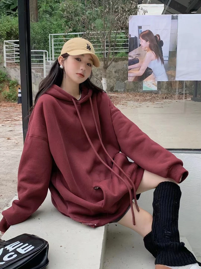 【果米服饰】5711镜面开衩加绒卫衣B2