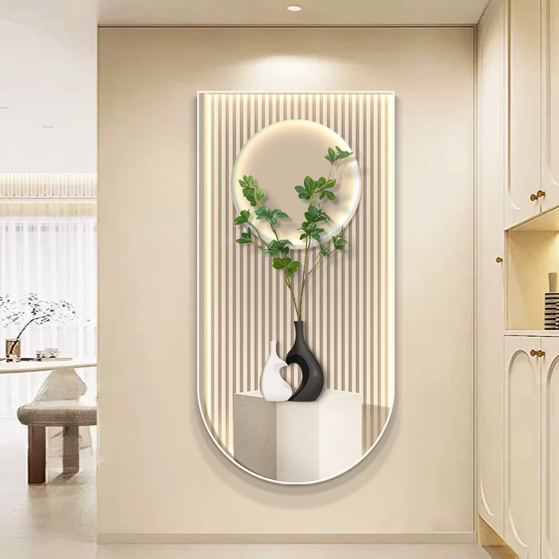 北欧玄关装饰画简约清新绿植客厅壁画走廊过道发光壁画