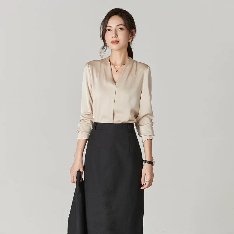 2024春秋新款衬衫女职业高级感通勤修身百搭无领西装正装内搭上衣