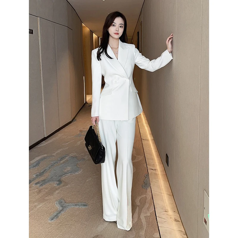 春夏秋新款白色西装外套修身通勤高腰职业商务阔腿裤西服套装女