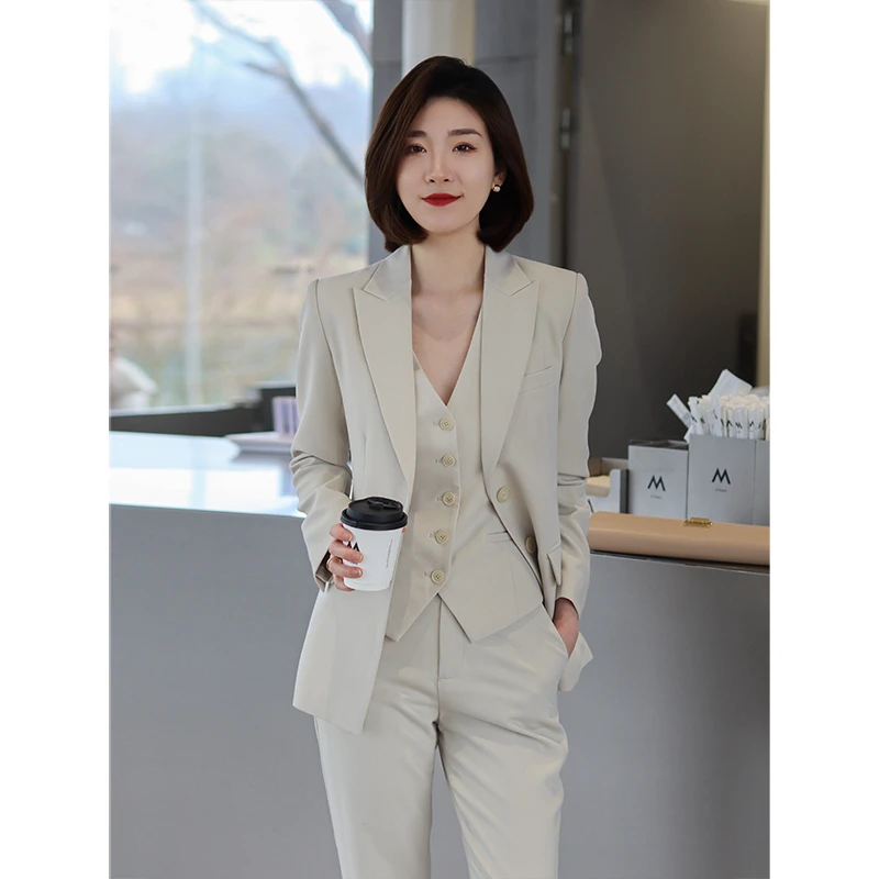 春夏新杏绿色时尚小西装外套修身气质通勤职业工作服小脚裤套装女