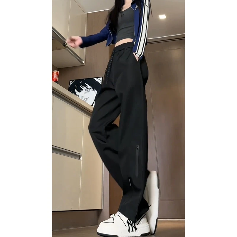 潮牌休闲裤子搭配男女款夏季直筒伞兵冲锋裤夏款抽绳束脚工装裤