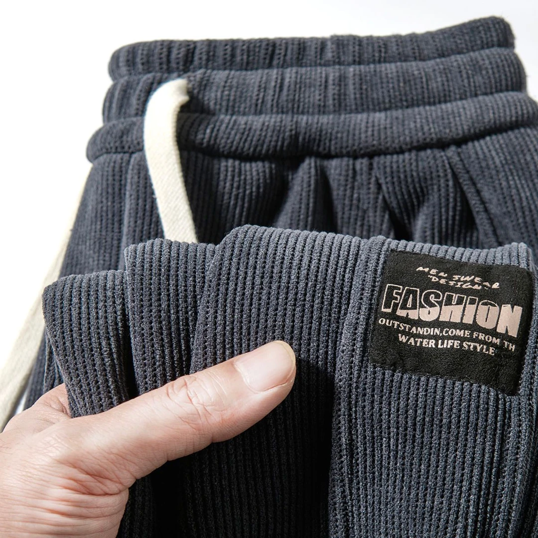 春季加绒灯芯绒男士百搭宽松束脚卫裤胖子韩版休闲裤加肥加大码